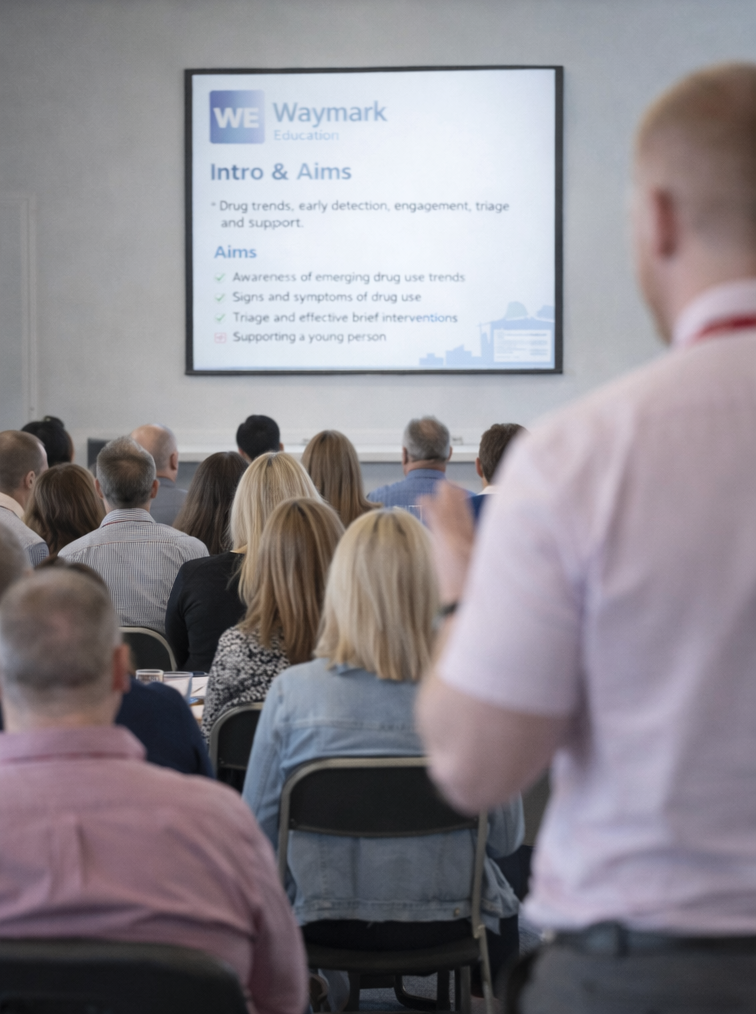 Waymark Education delivering a training session to professionals